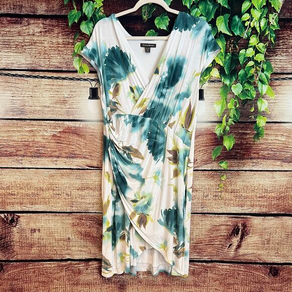 Tommy Bahama Watercolor Faux Wrap Dress XL Floral Hawaiian Tropical Jersey Knit - Picture 1 of 7
